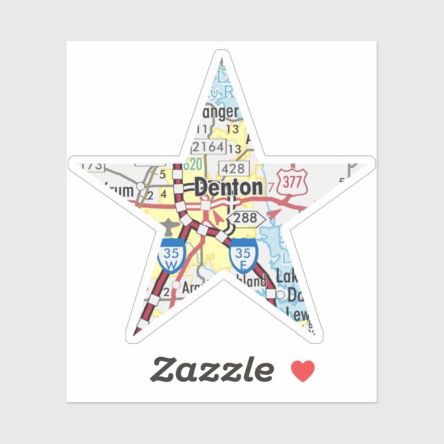 Denton Texas Map Aufkleber (Blatt)