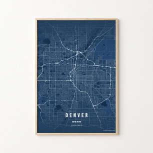 Denver Blaue Karte Druck Colorado Poster Wandkunst