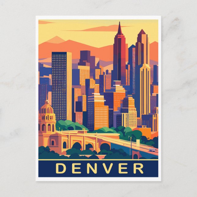Denver, City Skyline, Reisen Postkarte (Vorderseite)