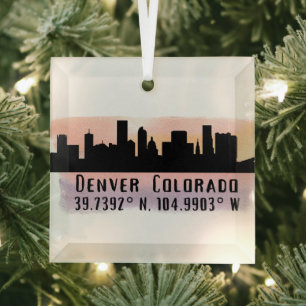 Denver CO City Skyline Latitude und Länge Ornament Aus Glas