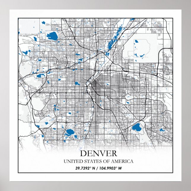 Denver CO Colorado USA Travel City Karte Poster (Vorne)