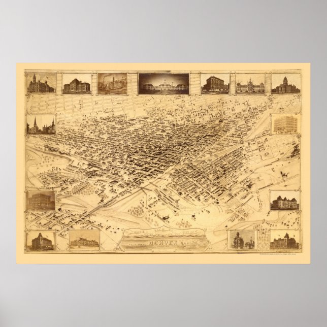 Denver, CO Panorama Karte - 1881 Poster (Vorne)