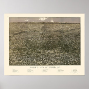 Denver, CO Panorama Karte - 1887 Poster