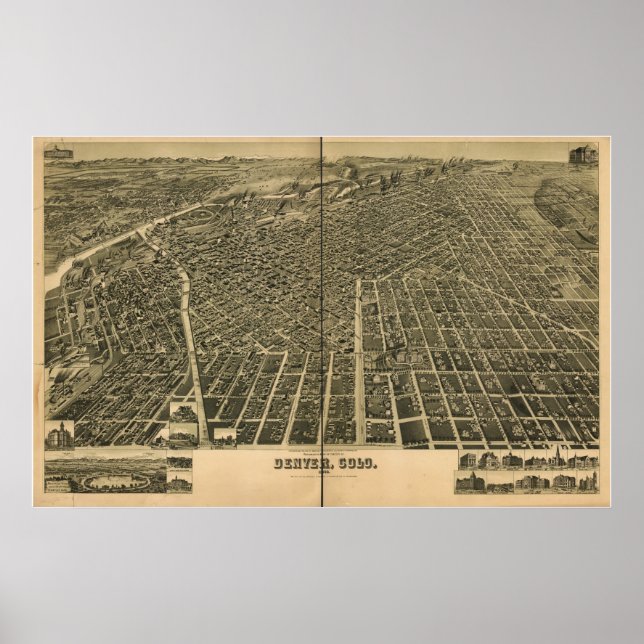 Denver Colorado 1889 Antique Panoramic Map Poster (Vorne)