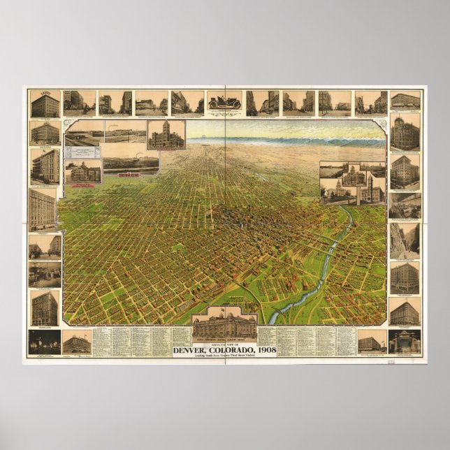 Denver Colorado 1908 Panoramakarte Poster (Vorne)