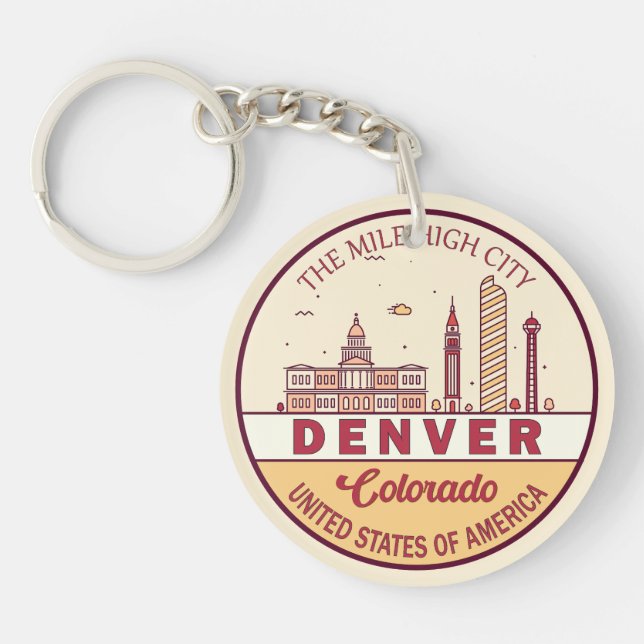 Denver Colorado City Skyline Emblem Schlüsselanhänger (Vorderseite)