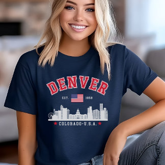Denver Colorado Cityscape Design Tri-Blend Shirt