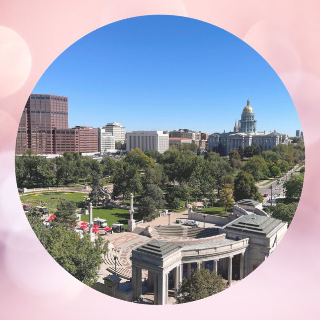 Denver Colorado Downtown Photo Runder Aufkleber (A sticker featuring downtown Denver, Colorado)