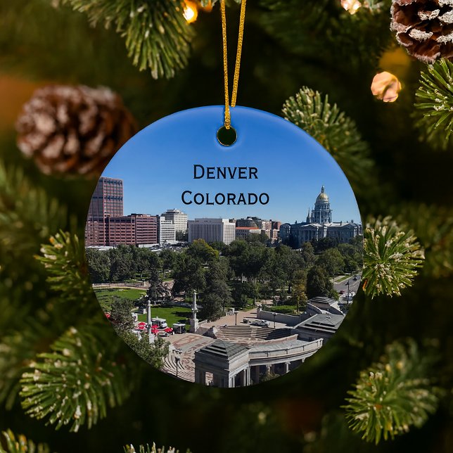 Denver Colorado Downtown State Capitol Personalize Keramik Ornament (An ornament featuring Denver with text you can personalize!)