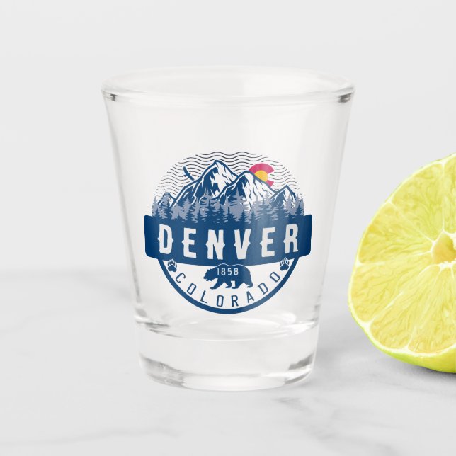 Denver Colorado Flag Camping Wandern Souvenirs 80e Schnapsglas (Vorderseite)