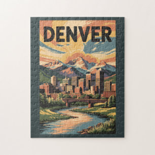 Denver Colorado Illustration Sunset Travel Art