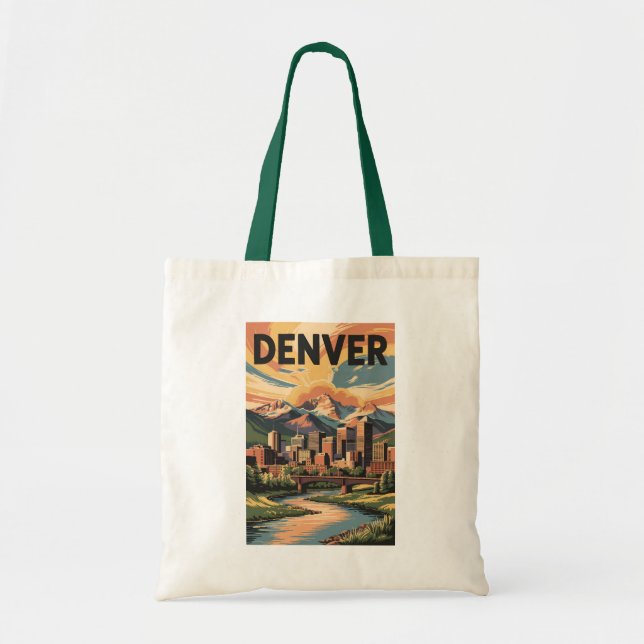 Denver Colorado Illustration Sunset Travel Art Tragetasche (Vorne)