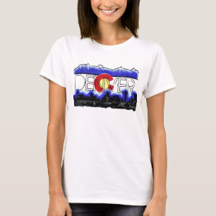 Denver Colorado Ladys Skyline Flagtank T-Shirt