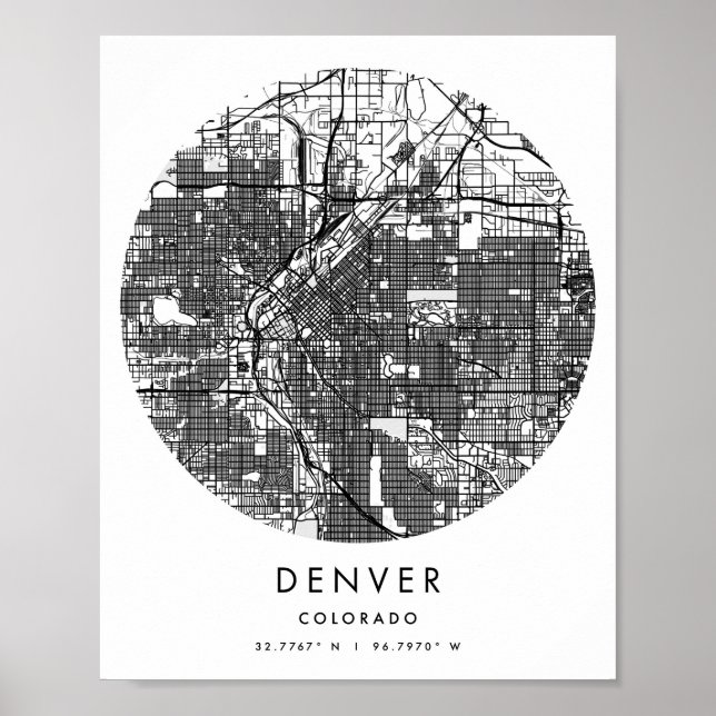 Denver Colorado Minimal Modern Circle Street Karte Poster (Vorne)