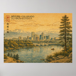 Denver Colorado Skyline im japanischen Ukiyo-e-Sti Poster