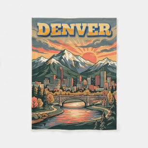 Denver Colorado Skyline Vintage Reise Fleecedecke