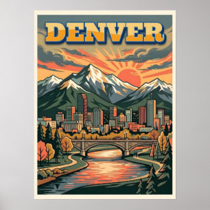 Denver Colorado Skyline Vintage Reise Poster