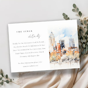 Denver Colorado Skyline Watercolor Wedding Details Begleitkarte