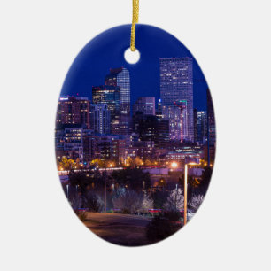 Denver Skyline bei Nacht - Colorado Keramik Ornament