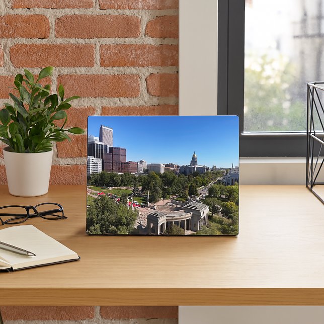 Denver Skyline Colorado State Capitol Photo Fotoplatte (A photo plaque featuring the city of Denver and Colorado Capitol building.)