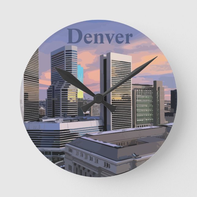 Denver Skyline Runde Wanduhr (Vorderseite)