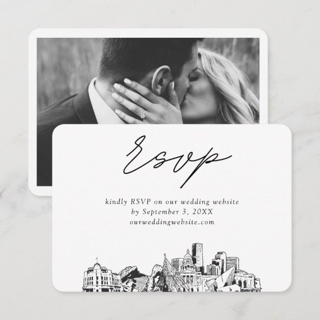 Denver Wedding Minimalistisch Sketch UAWG Begleitkarte (Vorne/Hinten)