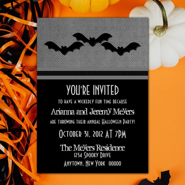 Déplaisant Bats Halloween Invitation de la fête, G (Creepy Bats Halloween Party Invite - Gray)