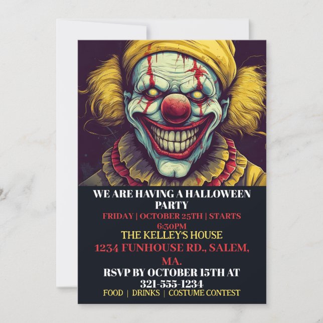 Déplaisant Clown Happy Halloween Invitations (Devant)