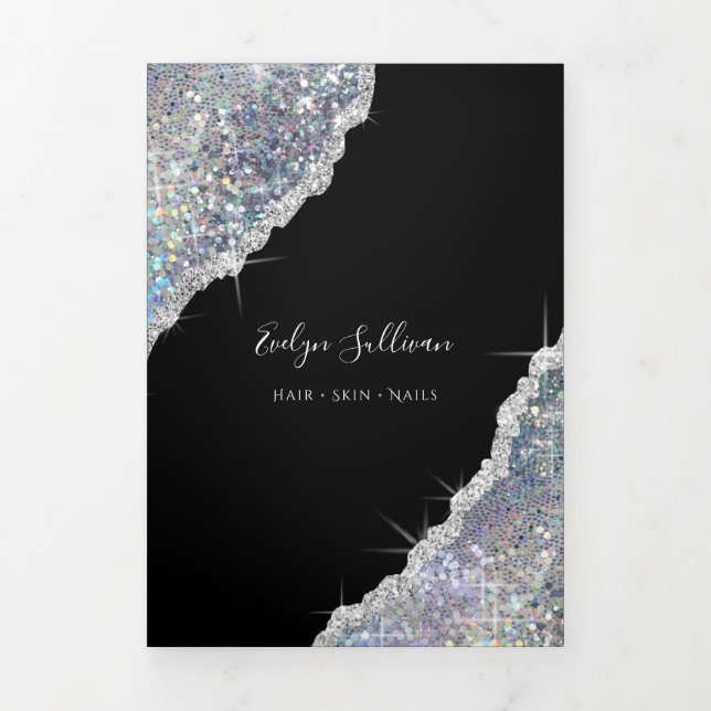 Dépliant trifolié à paillettes iridescentes argent (Page de couverture)