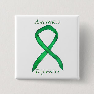 Depression Awareness Custom Green Ribbon Button