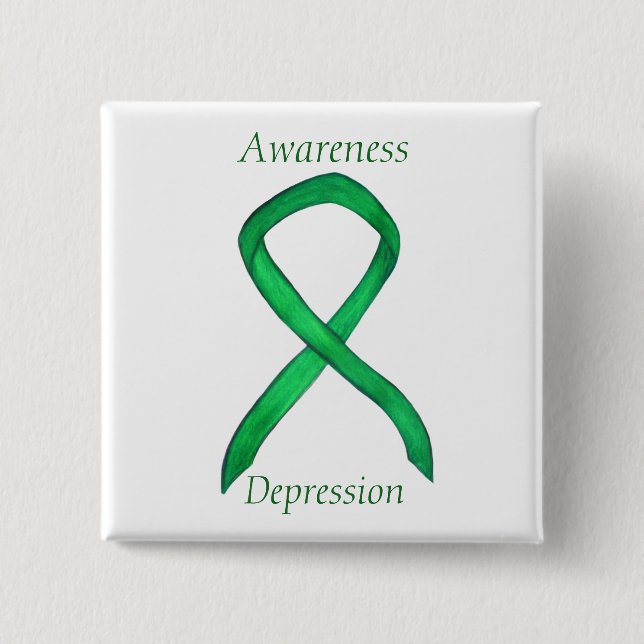 Depression Awareness Custom Green Ribbon Button (Vorderseite)