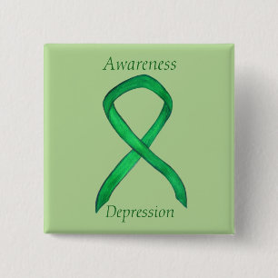 Depression Awareness Custom Green Ribbon Button
