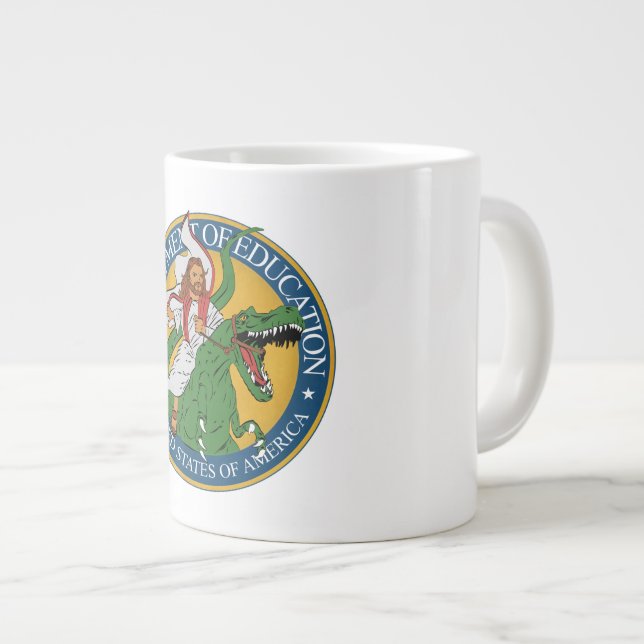 Dept. der Bildung - Jesus auf einem T-Rex Jumbo-Tasse (Vorderseite Rechts)