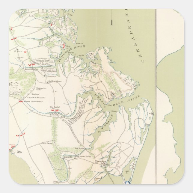 Dept Virginia, Yorktown bis Williamsburg Quadratischer Aufkleber (Vorderseite)