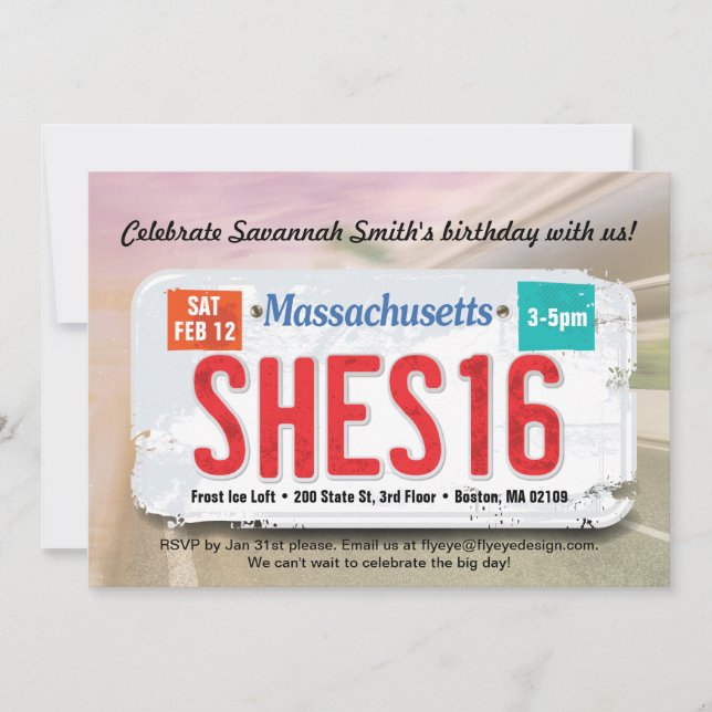 Der 16. Geburtstag Massachusetts des Mädchens Einladung (Vorderseite)