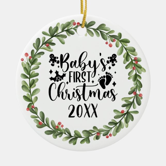 Der 1. Weihnachtskranz des Babys Keramik Ornament (Vorne)