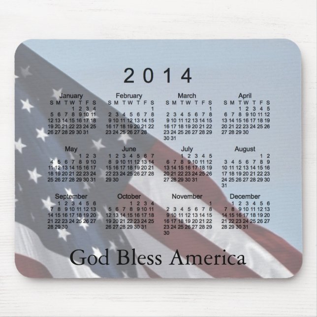 Der 2014 Kalender-Gott segnen Amerika Mousepad (Vorne)