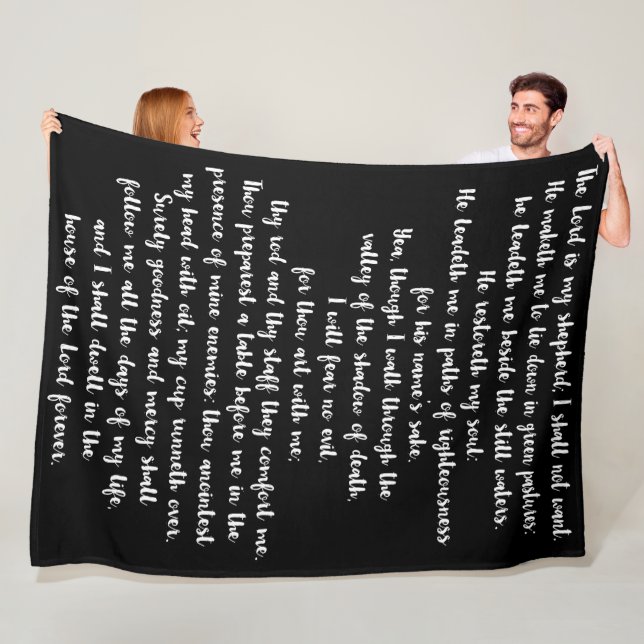 Der 23. Psalm Schwarz mit weißer modischer Typogra Fleecedecke (Beispiel)