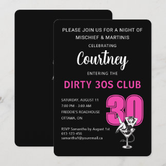 Der 30er Club Sexy Black & Pink Custom Age Einladung