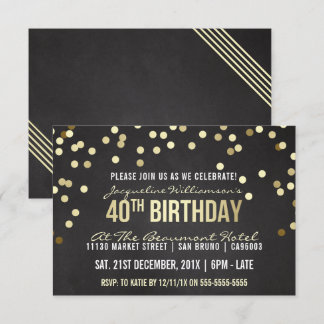 Der 40. Geburtstag der Goldconfetti-Tafel-Frau Einladung