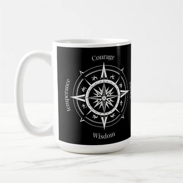 Der 4 stoischen Tugenden Kompass Kaffeetasse (Links)