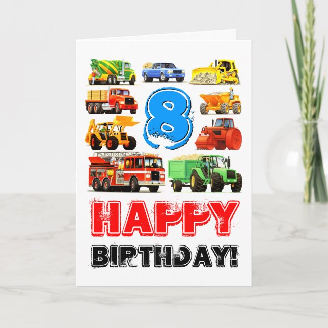 Der 8. Geburtstag des Jungen des Bauwagens Karte (Vorderseite)
