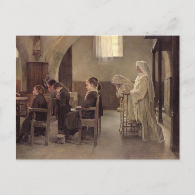 Der Abend der Ersten Kommunion, vor 1890 Postkarte (Vorderseite)