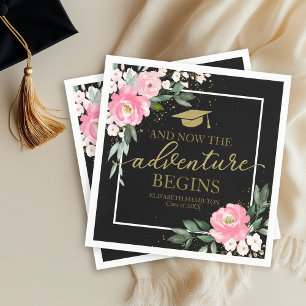 Der Abenteuerbeginn Hot Pink Florales Abschlussfei Serviette