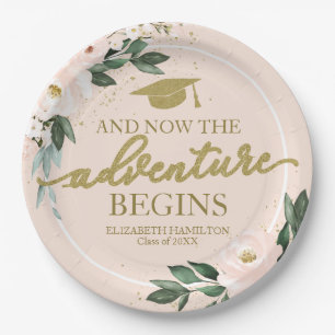 Der Abenteuerbeginn Pink Blush Floral Abschlussfei Pappteller