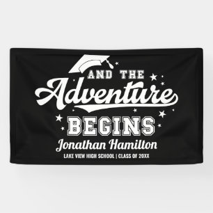 Der Abenteuerbeginn Schwarze Graduiertenparty Banner