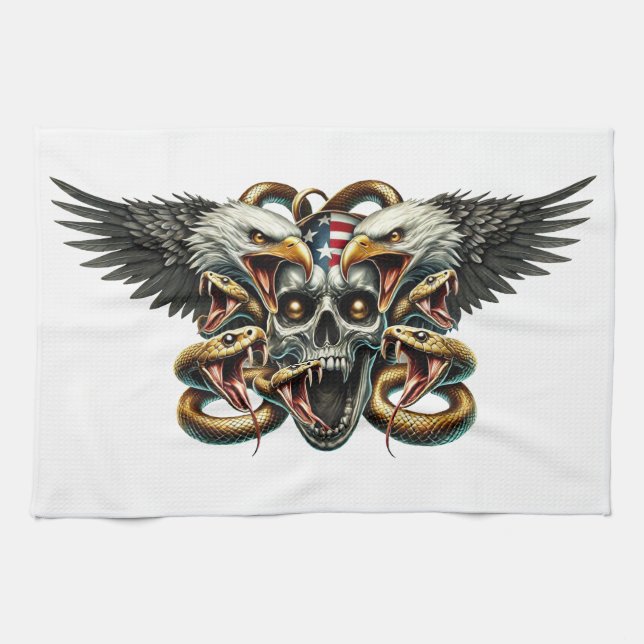 Der Adler und Schlangen Gott der Finsternis  Dämon Geschirrtuch (Horizontal)