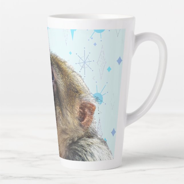 Der Affe blickt auf das moderne Hintergrundbild de Milchtasse (Rechts)