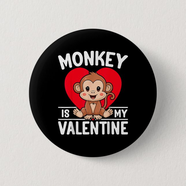 Der Affe ist mein Niedlicher Affe im Valentinherz Button (Vorderseite)