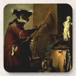 Der Affe-Maler, 1740 (Öl auf Leinwand) Getränkeuntersetzer